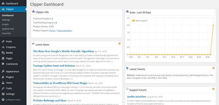 <p>Click on Clipper > Dashboard to see your Clipper Info and Stats for the last 30 days.</p>