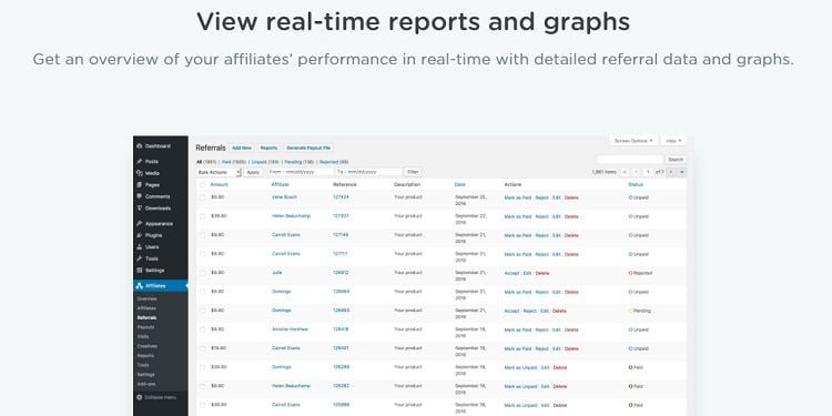 AffiliateWP - Reports and Graphs