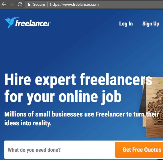 <p>At <a href="https://www.freelancer.com">https://www.freelancer.com</a>, click Sign Up > Click Sign Up With Facebook and sign up using your Facebook account or just enter your email address/phone number and desired password > Create account.</p>