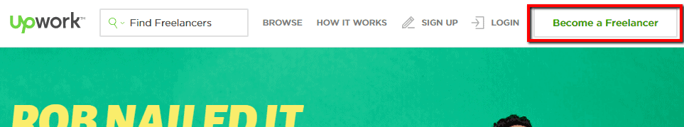 <p>At <a href="https://www.upwork.com">https://www.upwork.com</a>, click on Become A Freelancer on the upper right-hand side of the page.</p>