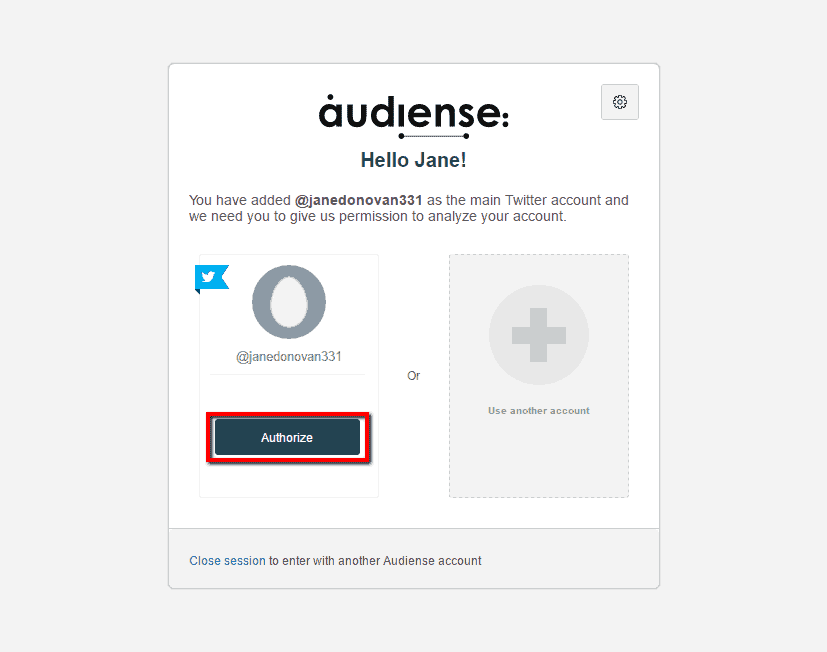 <p>Give Audiense permission to analyze your account by clicking Authorize.</p>