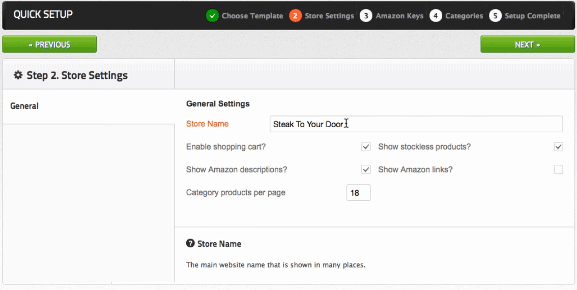 <p>Customize your general store settings and hit Next.</p>