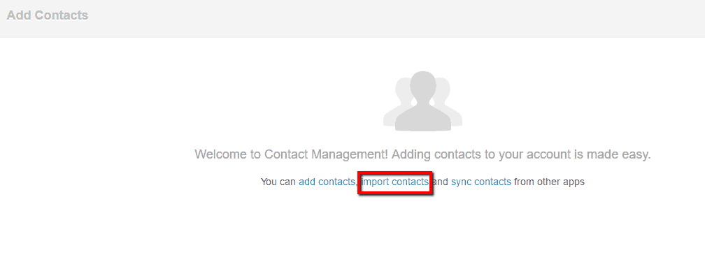 <p>Click Import Contacts from the Contact Management page.</p>