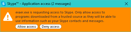 <p>Give Evaer access to Skype by clicking Allow access.</p>