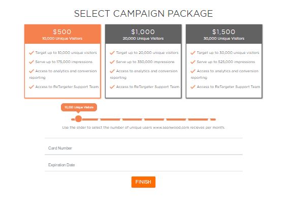 <p>Select a campaign package > Enter your billing details > Click Finish.</p>