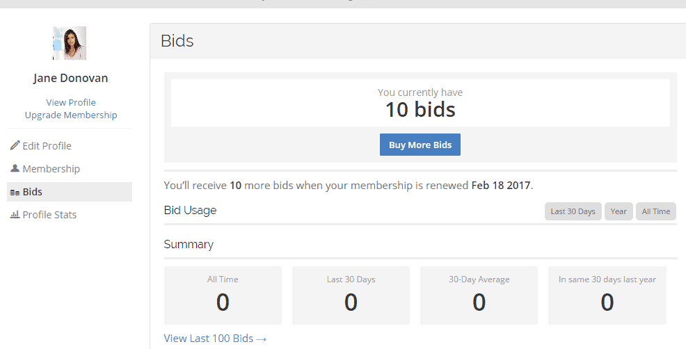 <p>To buy more bids, click Bids on the left side > Click Buy Bids > Select the number of bids that you want to buy > Select a payment method and follow the prompts.</p>