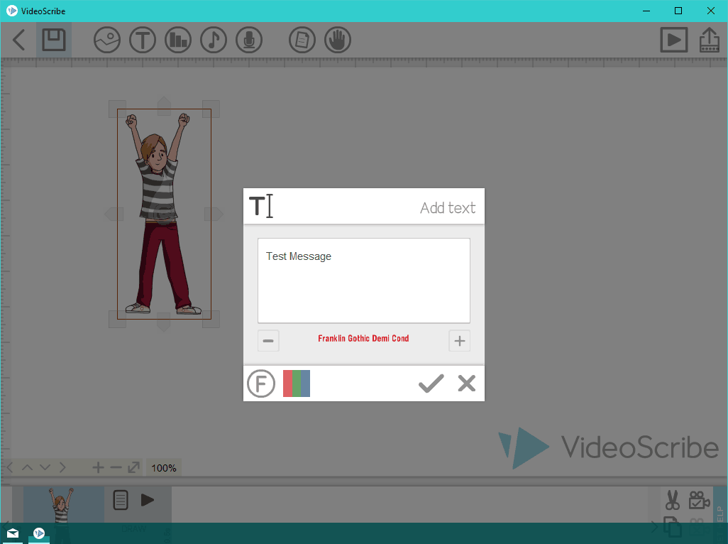 <p>Choose a color and font on the same pop-up > Click +.</p>