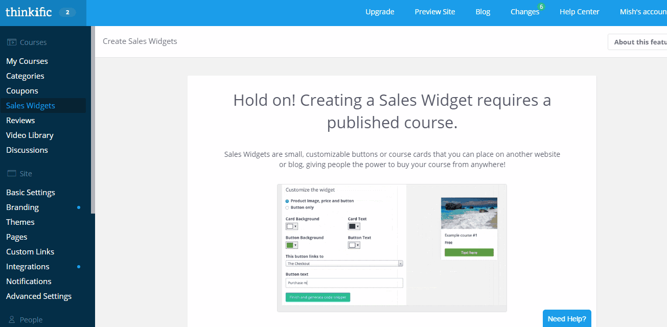 <p>To use sales widgets to promote, click Sales Widgets.</p>