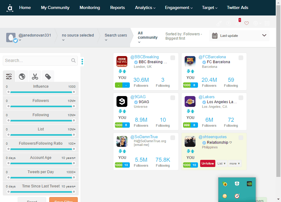 <p>On the left panel, customize your filter and save it so you can use it again later. The results will be on the right.</p>