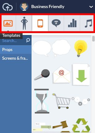 <p>You can add props, text bubbles, and music by clicking their tabs next to the characters icon on the sidebar.</p>