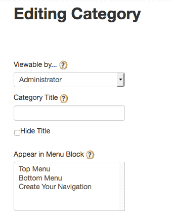 <p>On the dashboard, click Categories > Click Add New Category > Enter a Category Title and choose whether or not to hide the title > Type in a category description in the Body text box > Click Save.</p>