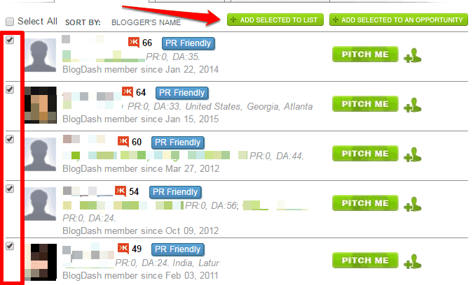 <p>Click the bloggers you want to add > Click Add Selected to List.</p>