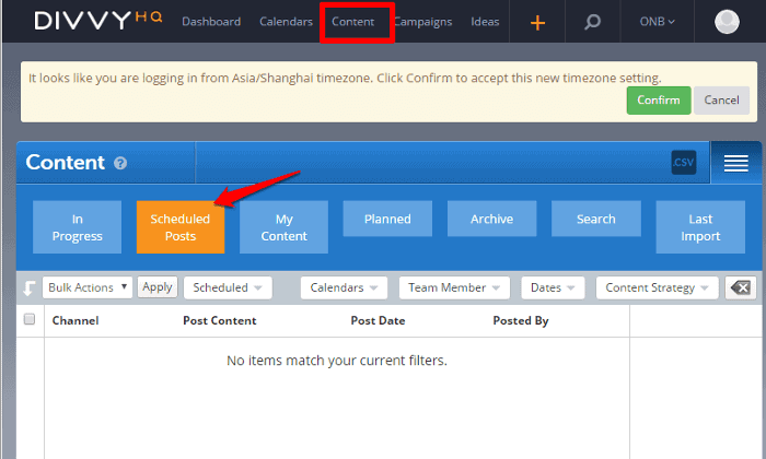 <p>Go to the Content interface and click Scheduled Posts to find your Scheduled, Published, and Failed list of posts.</p>