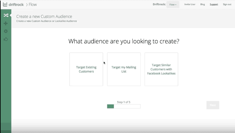 <p>Choose the type of audience you want to create. Click on Target Existing Customers, Target my Mailing List, orTarget Similar Customers with Facebook Lookalikes. Give your audience a name and description.</p>
