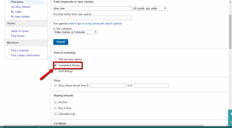 <p>Select Completed listings only > Click Search.</p>
