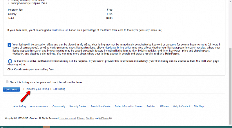 <p>Click Preview your listing for your review > Click Continue when you're done.</p>