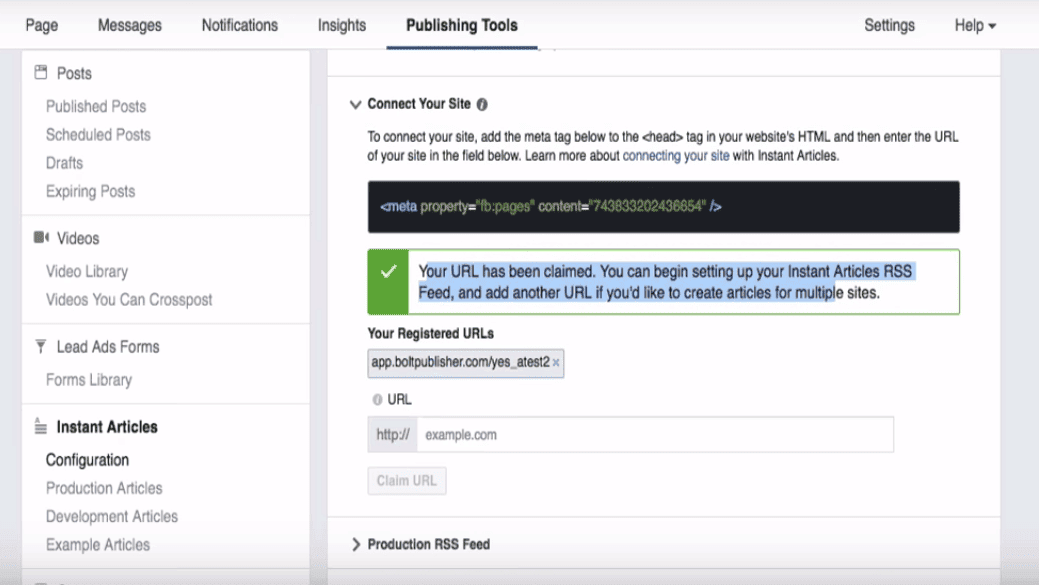 <p>Connect and authorize your site to convert your articles to Instant Articles by going to Publishing Tools > Configuration > Connect your site.</p>
