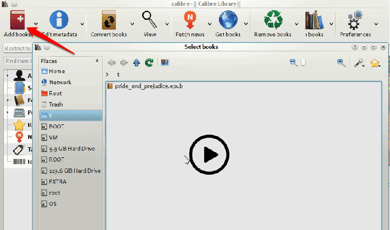 <p>Click Add Books to import your book into Calibre.</p>