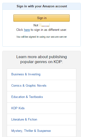 <p>Sign in to your Amazon account on <a href="https://kdp.amazon.com/">kdp.amazon.com</a> and go to your Bookshelf. Review the New Title Checklist to make sure you have everything.</p>