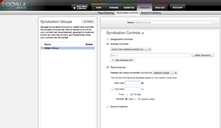 <p>Click on Publish > Syndication Controls to manage the options for your content like where and how it's shown.</p>