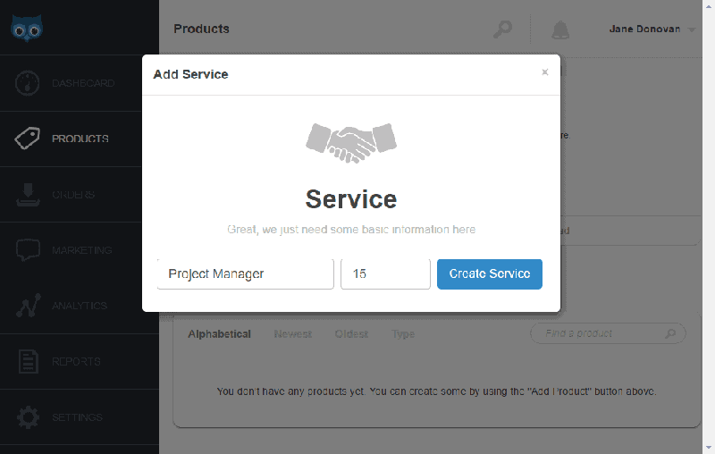 <p>To add a service, Enter the service name and price > Click Create Service.</p>