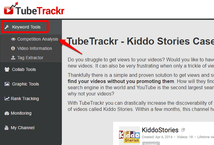 <p>Search for videos using keywords and find your competition on Keywords Tools > Competition Analysis.</p>